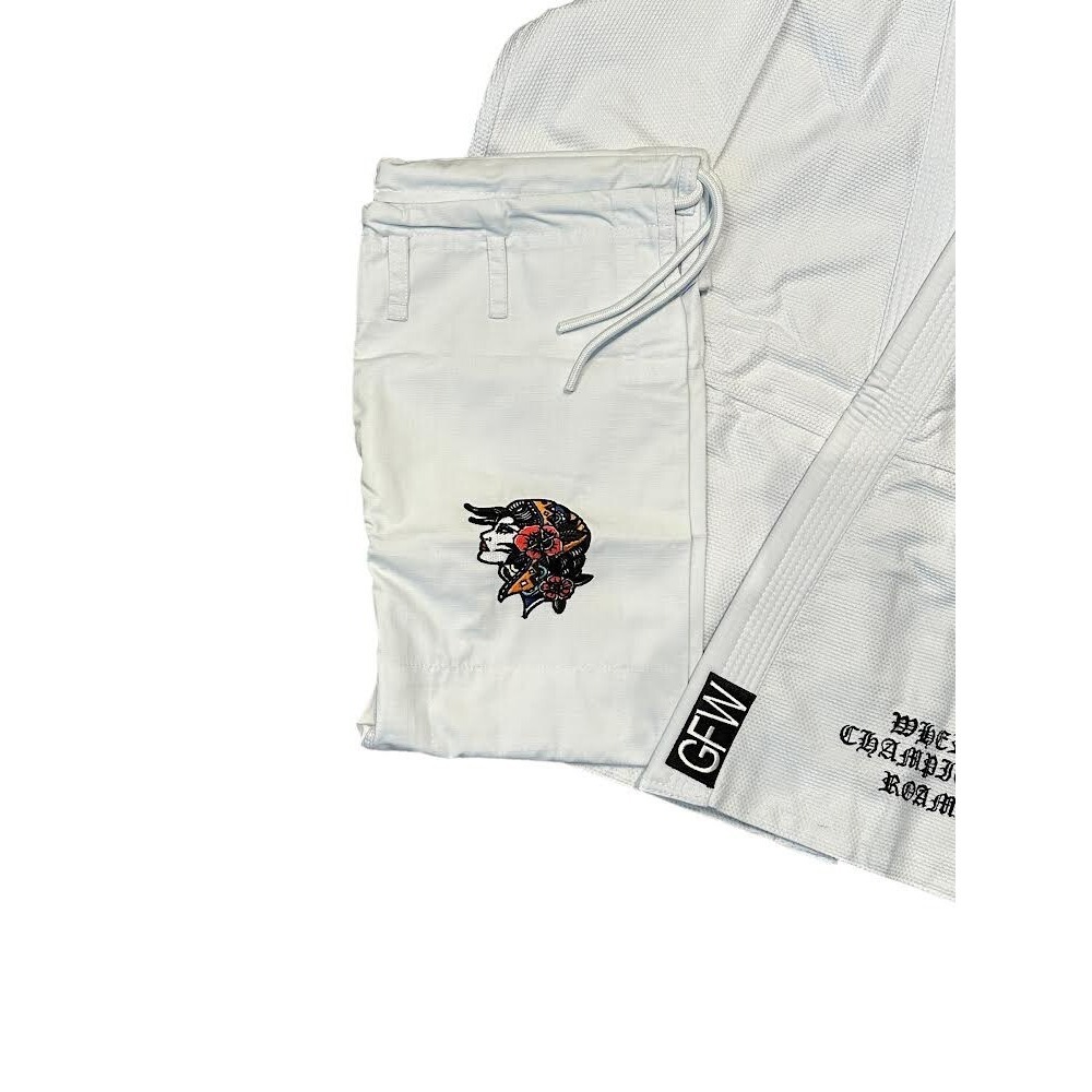 White Men’s Kimono Jacket & Pants Set with Embroidered Graphic - Picture 2 of 5
